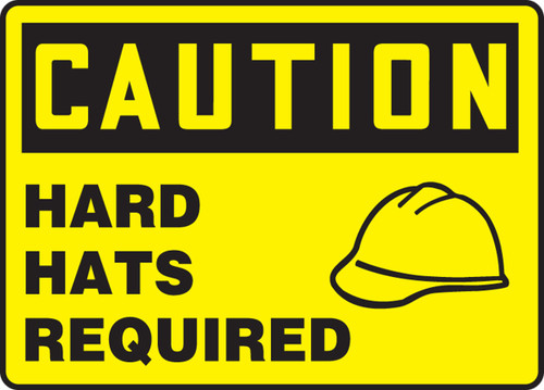 OSHA Caution Safety Sign: Hard Hats Required 10" x 14" Adhesive Vinyl 1/Each - MPPA642VS