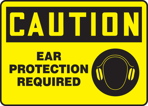 OSHA Caution Safety Sign: Ear Protection Required 7" x 10" Dura-Plastic 1/Each - MPPA665XT