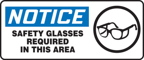 OSHA Notice Safety Sign: Safety Glasses Required In This Area 7" x 17" Aluminum 1/Each - MPPA807VA
