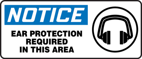 OSHA Notice Safety Sign: Ear Protection Required In This Area 7" x 17" Dura-Plastic 1/Each - MPPA811XT