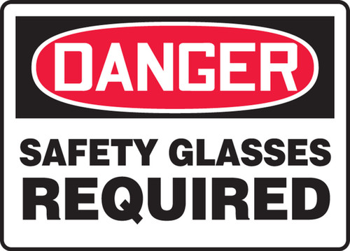 OSHA Danger Safety Sign: Safety Glasses Required 7" x 10" Adhesive Dura-Vinyl 1/Each - MPPE002XV
