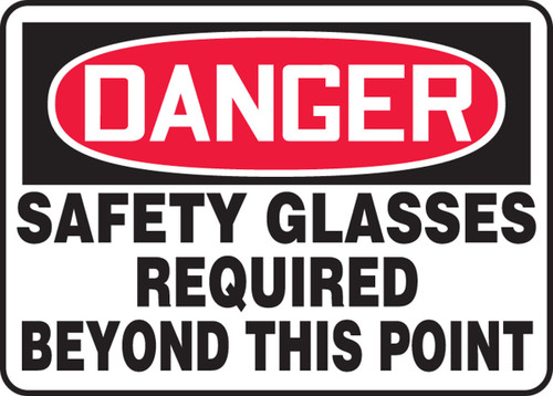 OSHA Danger Safety Sign: Safety Glasses Required Beyond This Point 10" x 14" Dura-Fiberglass 1/Each - MPPE014XF