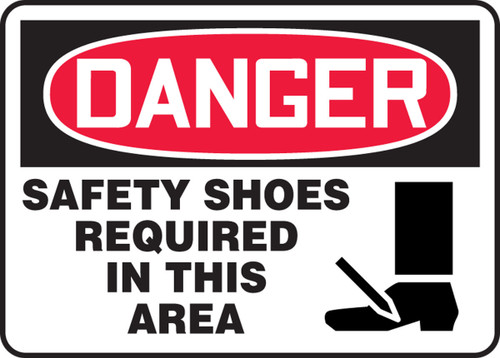 OSHA Danger Safety Sign: Safety Shoes Required In This Area 10" x 14" Adhesive Vinyl 1/Each - MPPE028VS