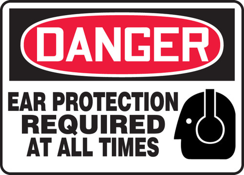 OSHA Danger Safety Sign: Ear Protection Required 10" x 14" Adhesive Vinyl 1/Each - MPPE106VS