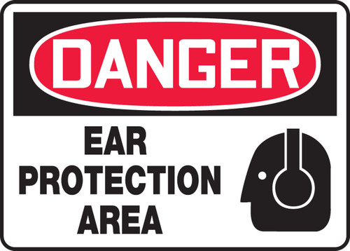 OSHA Danger Safety Sign: Ear Protection Area 10" x 14" Adhesive Dura-Vinyl 1/Each - MPPE130XV