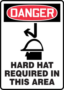 OSHA Danger Safety Sign: Hard Hat Required In This Area 14" x 10" Plastic 1/Each - MPPE137VP