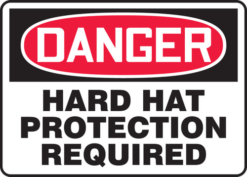 OSHA Danger Safety Sign: Hard Hat Protection Required 7" x 10" Adhesive Dura-Vinyl 1/Each - MPPE142XV