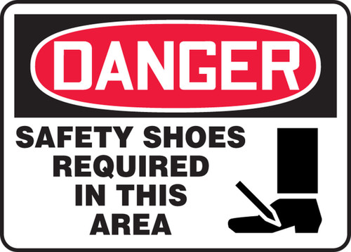 OSHA Danger Safety Sign: Safety Shoes Required In This Area 7" x 10" Adhesive Dura-Vinyl 1/Each - MPPE145XV