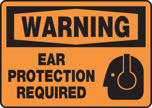 OSHA Warning Safety Sign: Ear Protection Required 10" x 14" Adhesive Vinyl 1/Each - MPPE300VS