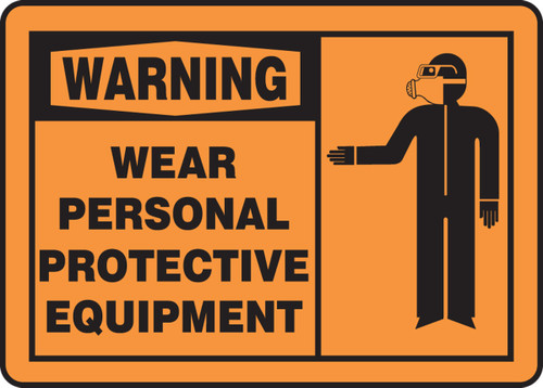 OSHA Warning Safety Sign: Wear Personal Protective Equipment 10" x 14" Adhesive Vinyl 1/Each - MPPE309VS