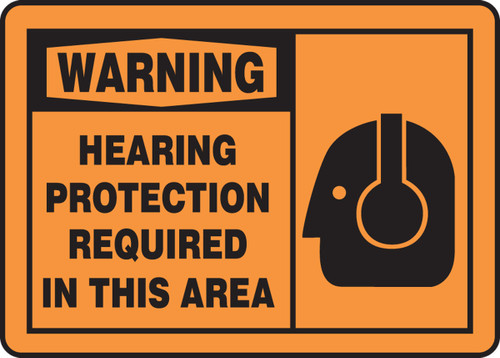 OSHA Warning Safety Sign: Hearing Protection Required In This Area 10" x 14" Adhesive Vinyl - MPPE322VS