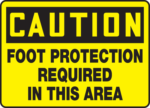 OSHA Caution Safety Sign: Foot Protection Required In This Area 7" x 10" Adhesive Vinyl 1/Each - MPPE408VS