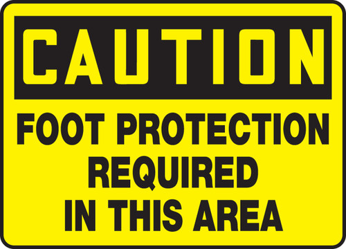 OSHA Caution Safety Sign: Foot Protection Required In This Area 7" x 10" Adhesive Dura-Vinyl 1/Each - MPPE408XV