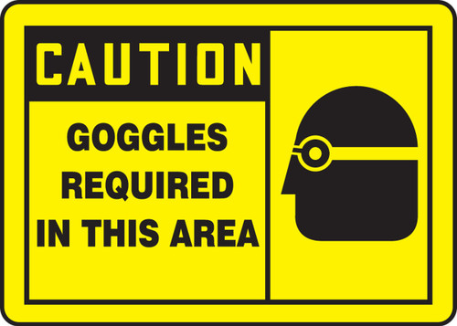 OSHA Caution Safety Sign: Goggles Required In This Area 10" x 14" Plastic 1/Each - MPPE411VP