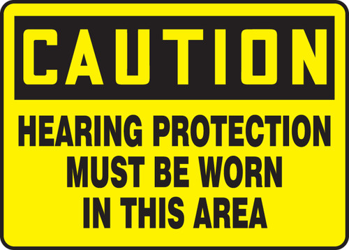 OSHA Caution Safety Sign: Ear Protection Must Be Worn In This Area 10" x 14" Dura-Fiberglass 1/Each - MPPE432XF