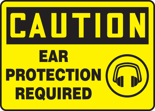 OSHA Caution Safety Sign: Ear Protection Required 10" x 14" Dura-Plastic 1/Each - MPPE664XT