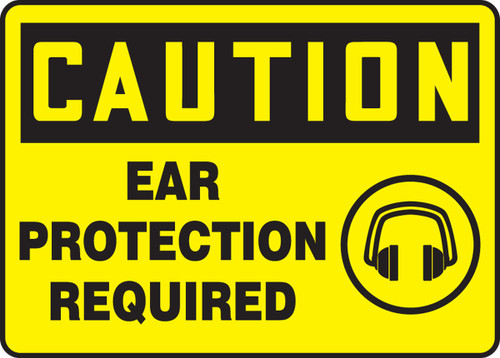 OSHA Caution Safety Sign: Ear Protection Required 10" x 14" Adhesive Dura-Vinyl 1/Each - MPPE664XV