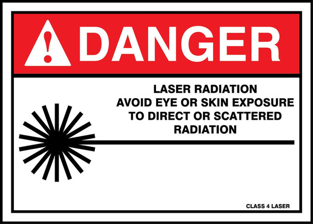 ANSI Danger Safety Sign: Laser Radiation - Avoid Eye Or Skin Exposure To Direct Or Scattered Radiation 10" x 14" Plastic 1/Each - MRAD032VP
