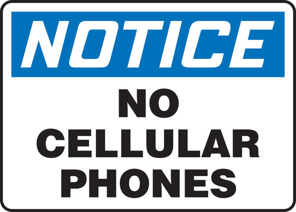 OSHA Notice Safety Sign: No Cellular Phones 10" x 14" Adhesive Vinyl 1/Each - MRFQ827VS