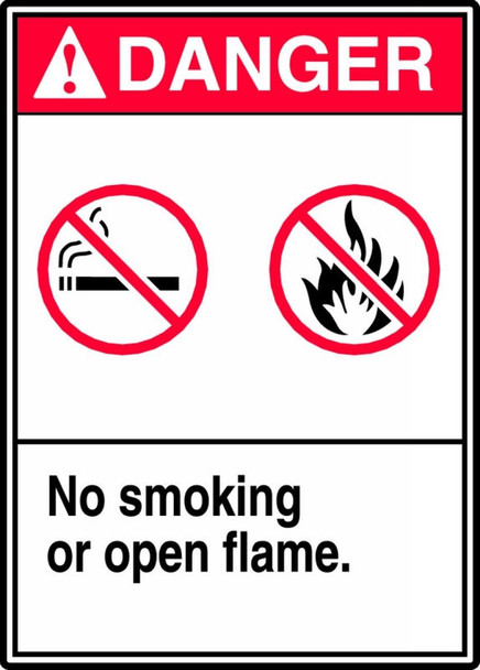 ANSI Danger Safety Sign: No Smoking Or Open Flame 14" x 10" Adhesive Vinyl 1/Each - MRMK006VS