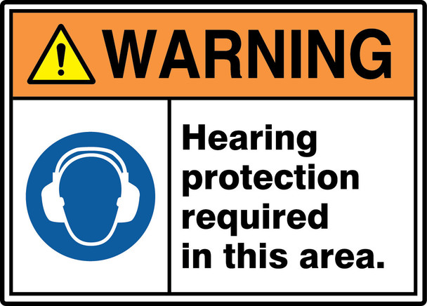 ANSI ISO Warning Safety Signs: Hearing Protection Required In This Area. 7" x 10" Dura-Plastic 1/Each - MRPE312XT