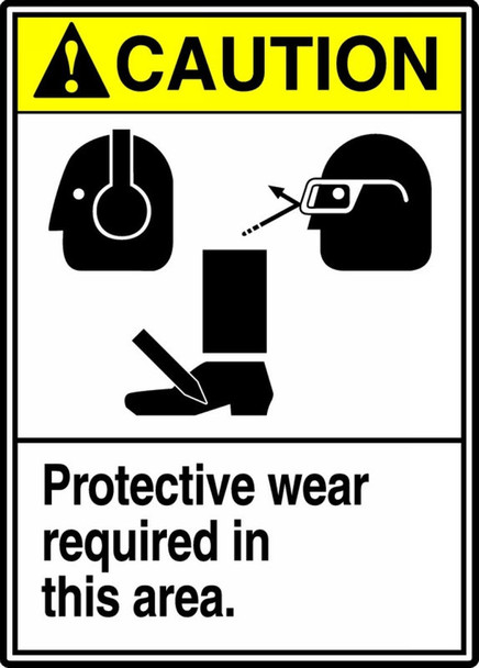 ANSI Caution Safety Sign: Protective Wear Required In This Area. 14" x 10" Aluminum / - MRPE606VA