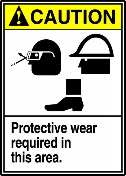 ANSI Caution Safety Sign: Protective Wear Required In This Area. 14" x 10" Aluma-Lite 1/Each - MRPE614XL