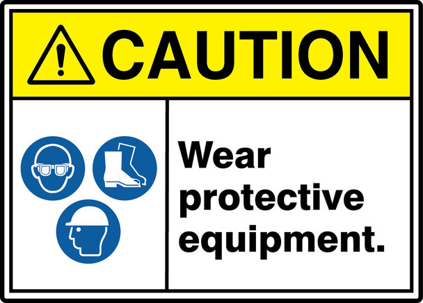 ANSI ISO Caution Safety Sign: Wear Protective Equipment. 10" x 14" Accu-Shield 1/Each - MRPE644XP