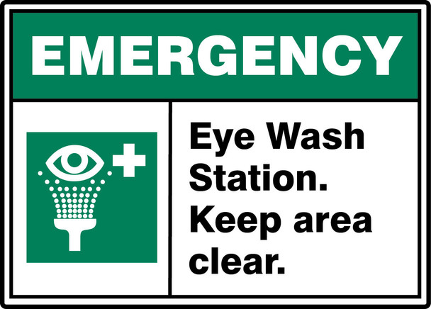 ANSI ISO Emergency Safety Sign: Eye Wash Station - Keep Area Clear. 7" x 10" Dura-Plastic 1/Each - MRSD913XT