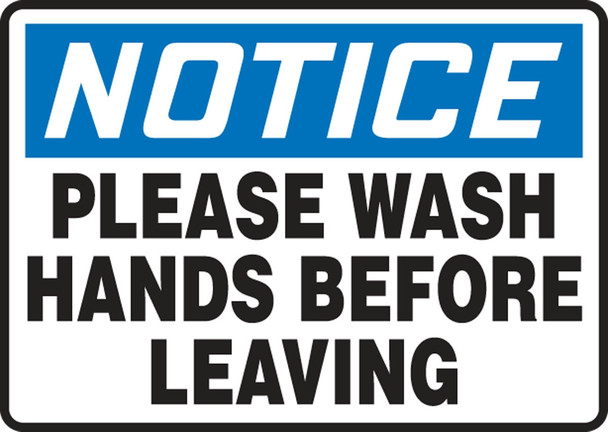 OSHA Notice Safety Sign: Please Wash Hands Before Leaving 10" x 14" Aluma-Lite 1/Each - MRST815XL