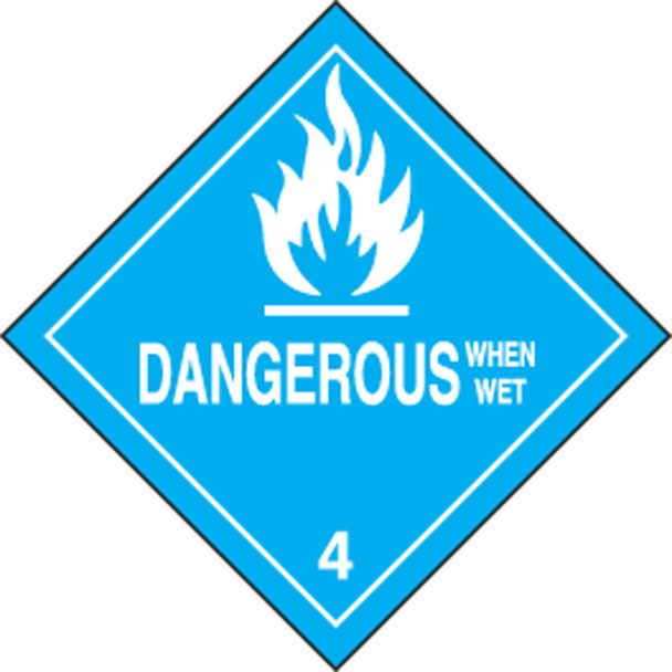 DOT Shipping Labels: Hazard Class 4: Dangerous When Wet 4" x 4" Adhesive Poly 500/Roll - MSL402EV5