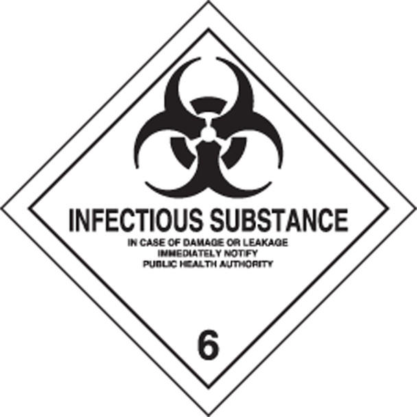 DOT Shipping Labels: Hazard Class 6: Infectious Substance 4" x 4" Adhesive Poly 250/Roll - MSL608EV2
