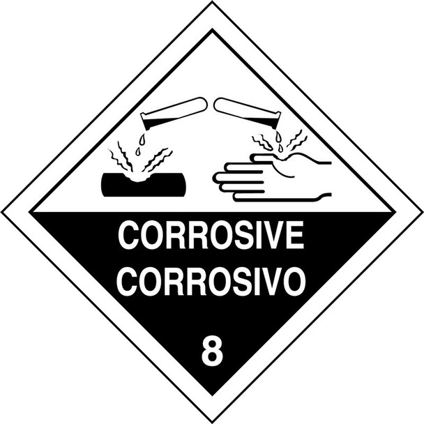 DOT Shipping Labels: Hazard Class 8: Corrosive 4" x 4" Adhesive Coated Paper 500/Roll - MSLSP7PS5