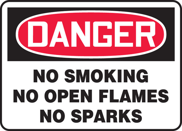 OSHA Danger Safety Sign: No Smoking - No Open Flames - No Sparks 14" x 20" Adhesive Vinyl 1/Each - MSMK005VS