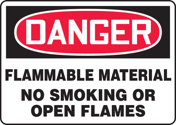 OSHA Danger Safety Sign: Flammable Material No Smoking Or Open Flames 10" x 14" Accu-Shield 1/Each - MSMK243XP