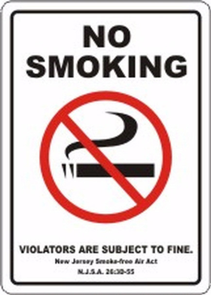 NEW JERSEY NO SMOKING SIGN 14" x 10" Plastic 1/Each - MSMK484VP
