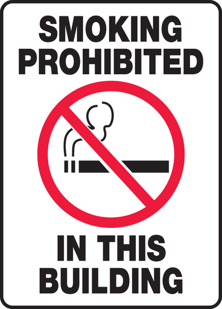 Smoking Control Sign: Smoking Prohibited In This Building 14" x 10" Adhesive Dura-Vinyl 1/Each - MSMK583XV