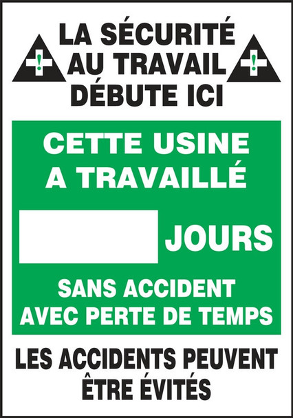 Write-A-Day Scoreboards: This Plant Has Worked _ Days Without A Lost Time Accident English 20" x 14" Aluminum 1/Each - MSR122AL