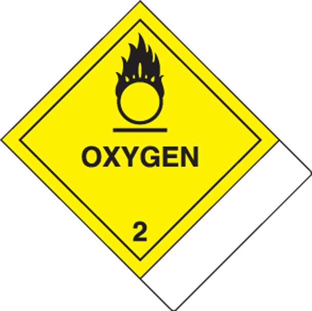DOT Shipping Labels: Hazard Class 2: Oxygen w/ ID Tab Adhesive Coated Paper Tab (BLANK) 4" x 4 3/4" 500/Roll - MSS204
