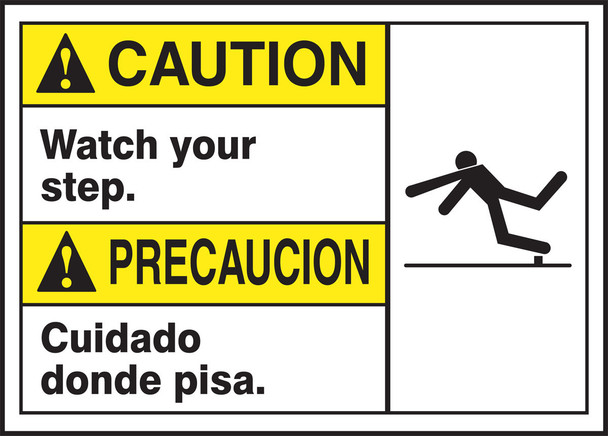 BILINGUAL ANSI SIGN - SLIPS, TRIPS, FALLS 10" x 14" Adhesive Dura-Vinyl 1/Each - MTAS606XV