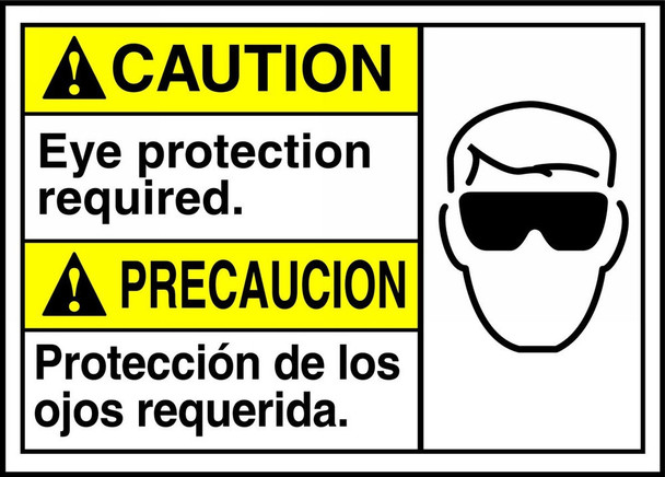 Bilingual ANSI Caution Safety Sign: Eye Protection Required 10" x 14" Dura-Plastic 1/Each - MTAS614XT