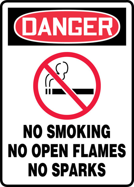 OSHA Danger Safety Sign: No Smoking- No Open Flames- No Sparks 14" x 10" Aluminum 1/Each - MTDX002VA