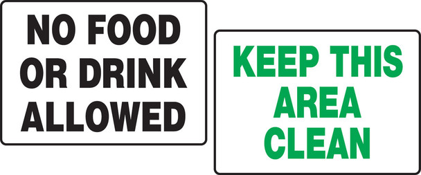 Safety Sign: No Food Or Drink Allowed - Keep This Area Clean 3 1/2" x 5" 1/Each - PAT226