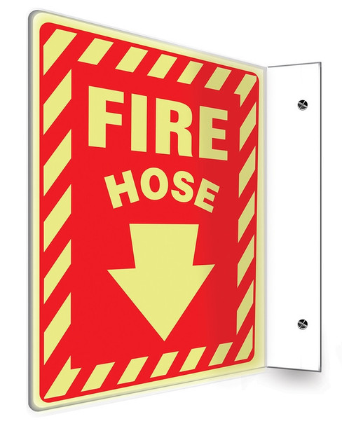 Glow-In-The-Dark Projection Sign: Fire Hose (Down Arrow) 90D 12" x 9" Panel .100 PETG Lumi-Glow Plastic 1/Each - PSP409