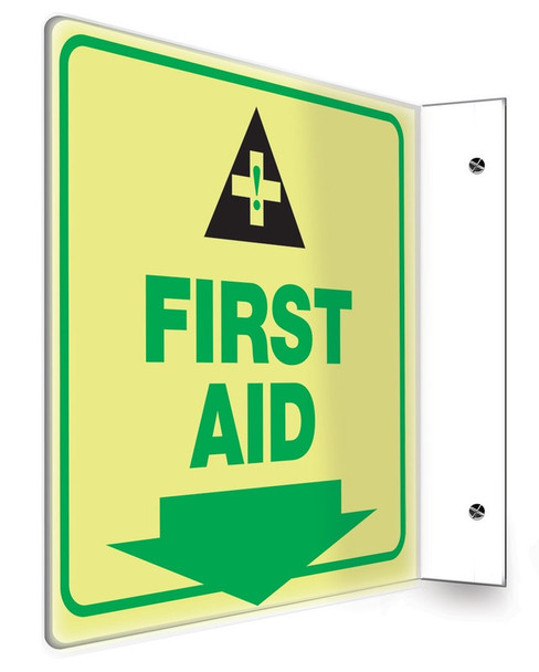 3D Projection SIgn: First Aid 90D (8" x 8" Panel) .100 PETG Lumi-Glow Plastic 1/Each - PSP976