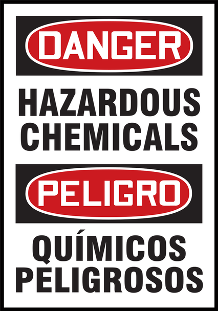 OSHA Danger Bilingual Safety Label: Hazardous Chemicals / Químicos Peligrosos 5" x 3 1/2" Adhesive Dura Vinyl 1/Each - SBLCHL024XVE