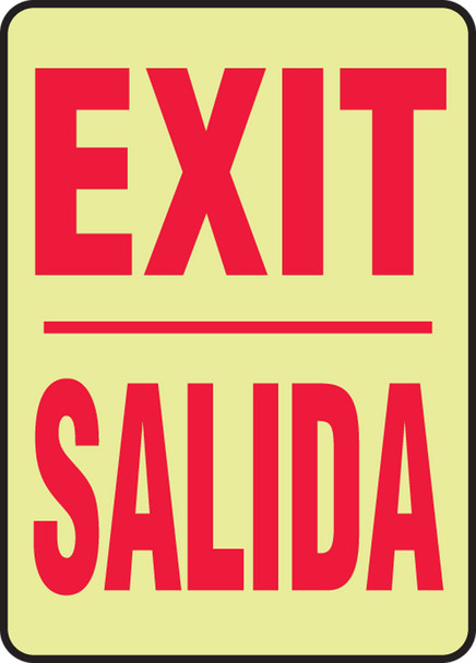 Bilingual Safety Sign: Exit/Salida 14" x 10" Lumi-Glow Plastic / - SBMADC501GP