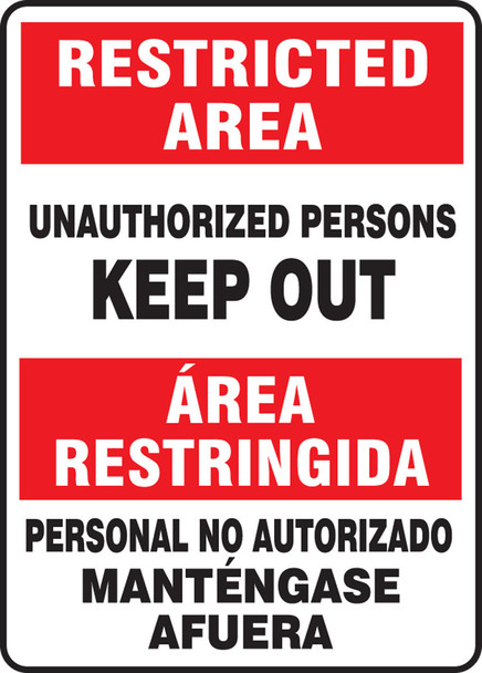 Bilingual Restricted Area Safety Sign: Unauthorized Persons Keep Out 20" x 14" Dura-Plastic 1/Each - SBMADC521XT
