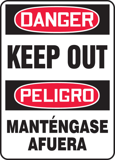 Bilingual OSHA Danger Safety Sign: Keep Out 20" x 14" Dura-Plastic 1/Each - SBMADM147XT