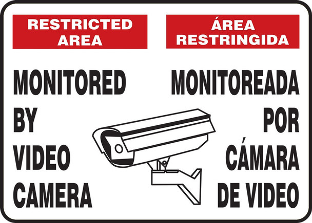 Bilingual Safety Sign: Restricted Area - Monitored By Video Camera 10" x 14" Plastic 1/Each - SBMASE903MVP